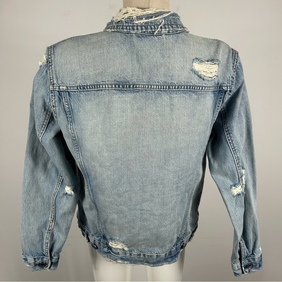 ❤️ Y2K Garage Distressed Light Blue Boyfriend Fit Denim Jacket Size S - Picture 4 of 10